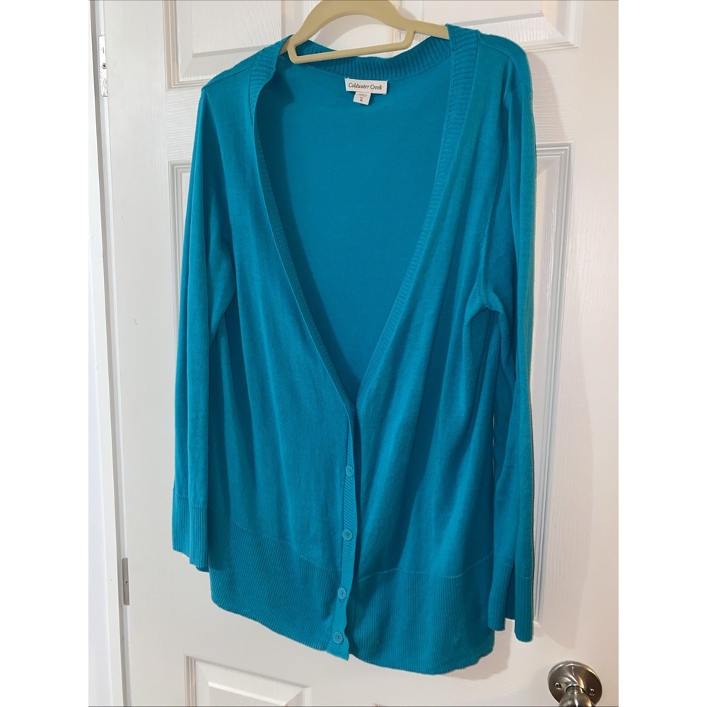 Coldwater Creek XL 16 Lightweight Cardigan‎ Sweater Teal Blue ruched open front